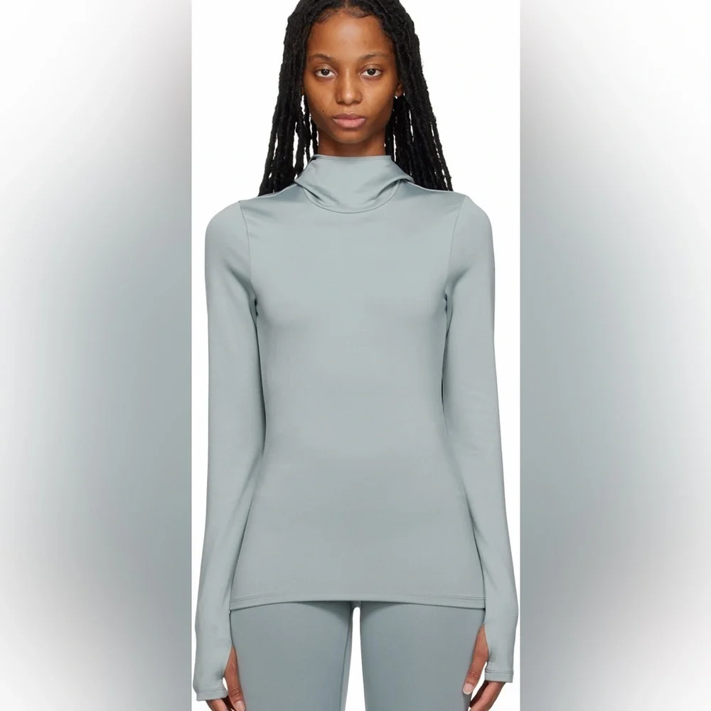 Alo Yoga Green Warm Airlift Runner Hoodie In Cosmic Grey Small B3309